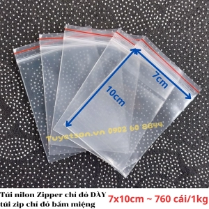 Túi nilon Zipper chỉ đỏ DÀY, túi zip chỉ đỏ bấm miệng 7 zem