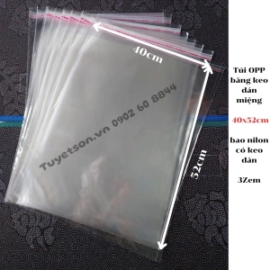 Túi OPP băng keo dán miệng 40x52cm - bao nilon có keo dán 3 Zem