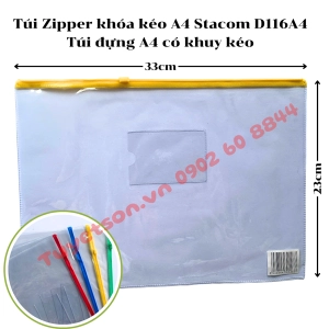 Túi Zipper khóa kéo A4 Stacom D116A4 - Túi đựng A4 có khuy kéo
