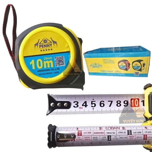 display Thước kéo Penny 10m 25mm 1 mặt lỗ ban - thước cuộn thước dây kỹ thuật bằng thép in 2 mặt vỏ nhựa bọc cao su 1