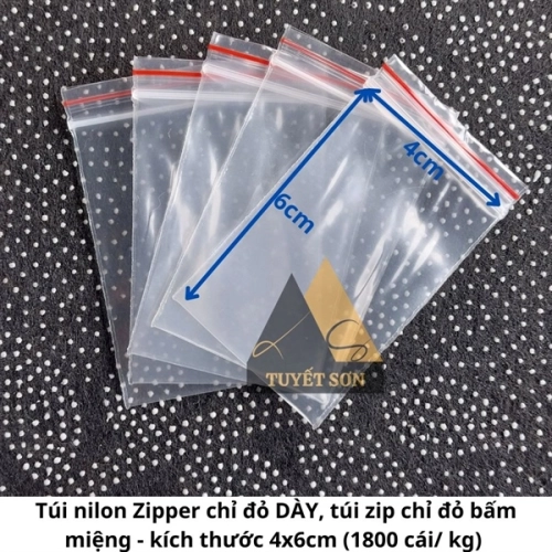 display Túi nilon Zipper chỉ đỏ DÀY, túi zip chỉ đỏ bấm miệng 7 zem 1