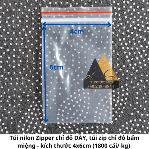 display Túi nilon Zipper chỉ đỏ DÀY, túi zip chỉ đỏ bấm miệng 7 zem 2