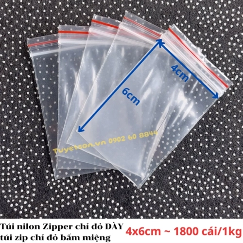 display Túi nilon Zipper chỉ đỏ DÀY, túi zip chỉ đỏ bấm miệng 7 zem 1