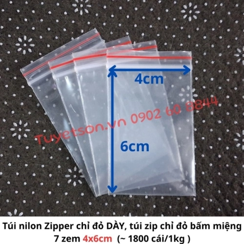 display Túi nilon Zipper chỉ đỏ DÀY, túi zip chỉ đỏ bấm miệng 7 zem - 4x6 và 5x7 2