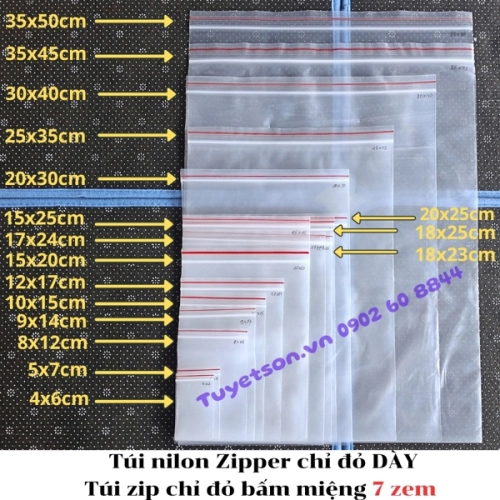 display Túi nilon Zipper chỉ đỏ DÀY, túi zip chỉ đỏ bấm miệng 7 zem - nhiều kích thước 2
