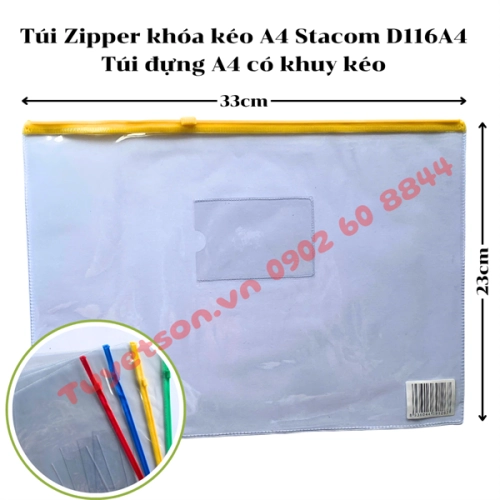 display Túi Zipper khóa kéo A4 Stacom D116A4 - Túi đựng A4 có khuy kéo 1