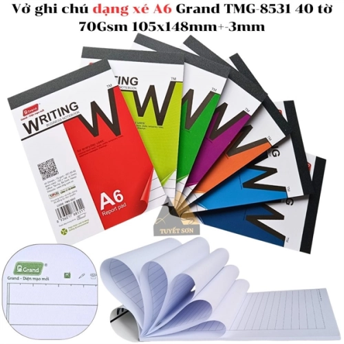 display Giấy note vở ghi chú dạng xé A6 Grand TMG-8531 40 tờ 70Gsm 105x148mm+-3mm 1