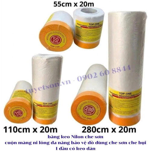 display băng keo Nilon che sơn - cuộn màng ni lông đa năng bảo vệ đồ đùng che sơn che bụi - 1 đầu có keo dán 1