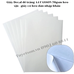 Giấy Decal đế trắng A4 FASSON 70gsm keo xịn - giấy có keo dán nhập khẩu