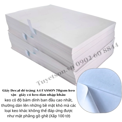 display Giấy Decal đế trắng A4 FASSON 70gsm keo xịn - giấy có keo dán nhập khẩu 2