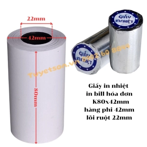 Giấy in nhiệt in bill hóa đơn K80x45mm K80x42mm - hàng phi 42mm lõi ruột 22mm