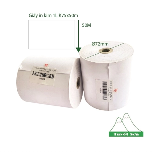 Giấy in kim K75x72 dài 50m 1 liên trắng - 60gsm dùng cho máy tính tiền in kim có phim mực