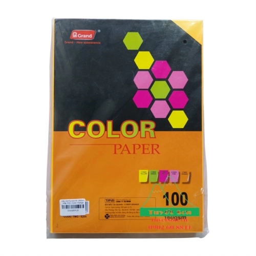 Giấy bìa màu dạ quang A4 160Gsm Grand 8209E