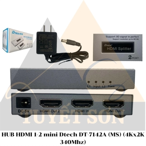 Hub HDMI 1-2 Dtech DT-7142A MS 4Kx2K 340Mhz mini - Switch Bộ chia cổng HDMI