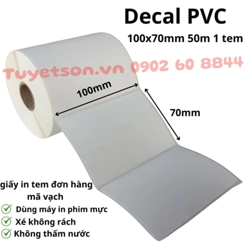Decal PVC 100x70mm 50m 1 tem - giấy in tem đơn hàng mã vạch 10x7cm