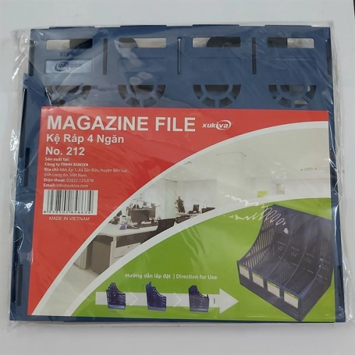 display Kệ rỗ 4 ngăn Xukiva 212 - kệ đứng đựng hồ sơ A4 nhựa PP 26x32x30.5cm màu Xanh Dương 1