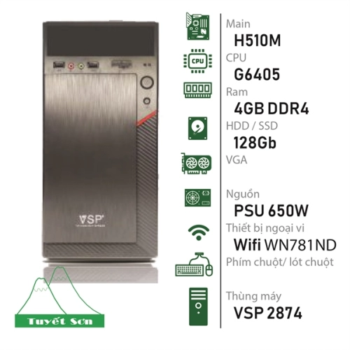 Bộ máy tính bàn H510M/ G6405/ 4GB DDR4/ 128Gb/ PSU 650W/ Wifi WN781ND