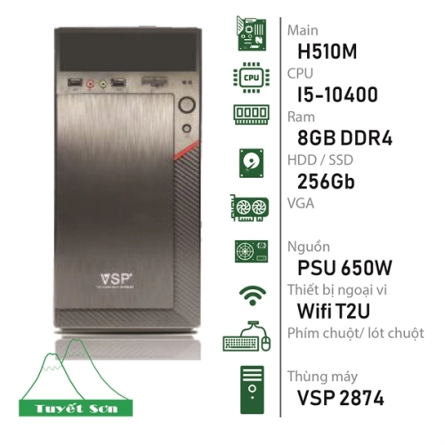 Bộ máy tính bàn H510M/ I5-10400/ 8GB DDR4/ 256Gb/ PSU 650W/ Wifi T2U