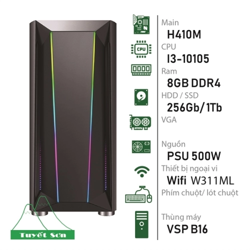 display Bộ máy tính bàn H410M/ I3-10105/ 8GB DDR4/ 256Gb/ 1Tb/ PSU 500W/ Wifi W311MI 2