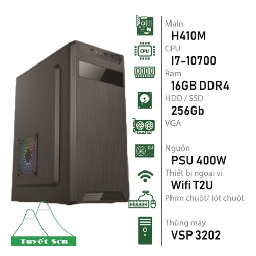 Bộ máy tính bàn H410M/ I7-10700/ 16GB DDR4 Fury/ 256Gb/ PSU AC 400N/ Wifi Archer T2U