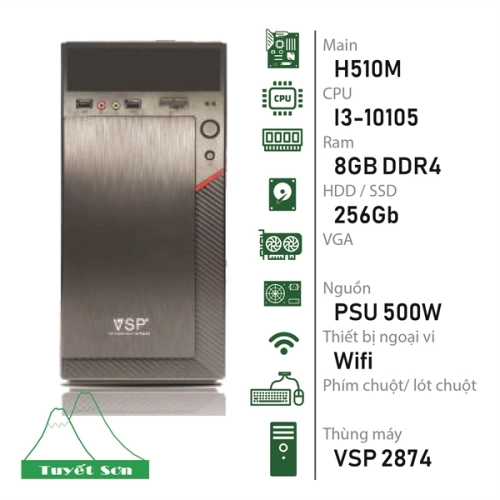 display Bộ máy tính bàn H510M/ I3-10105/ 8GB DDR4/ 256Gb/PSU 500W/ Wifi 2