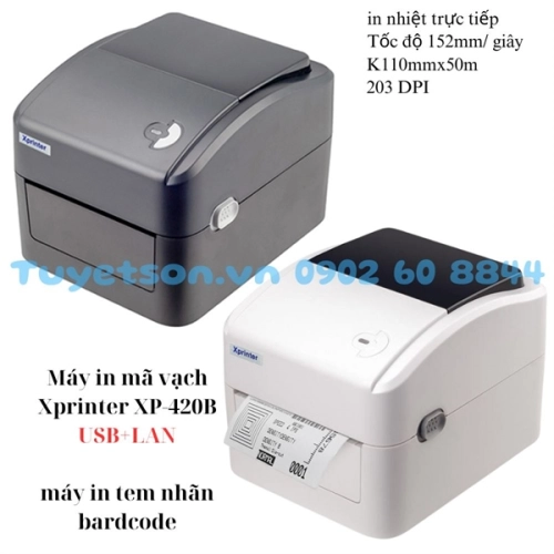 Máy in mã vạch Xprinter XP-420B USB+LAN, máy in tem nhãn bardcode