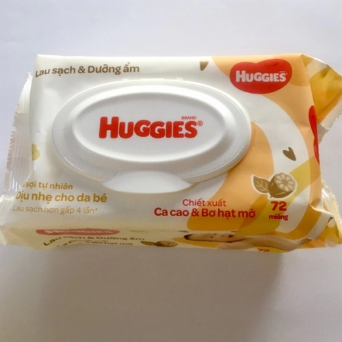 Khăn ướt cao cấp Huggies chiết xuất ca cao và bơ hạt mỡ 72 Miếng Chính hãng