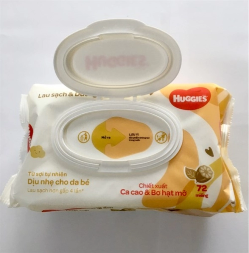 display Khăn ướt cao cấp Huggies chiết xuất ca cao và bơ hạt mỡ 72 Miếng Chính hãng 4