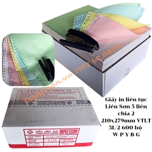 Giấy in liên tục Liên Sơn 5 liên chia 2 - 210x279mm VTLT 5L/2 600 bộ
