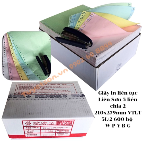 display Giấy in liên tục Liên Sơn 5 liên chia 2 - 210x279mm VTLT 5L/2 600 bộ 1