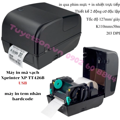 Máy in mã vạch Xprinter XP-TT426B USB, máy in tem nhãn bardcode