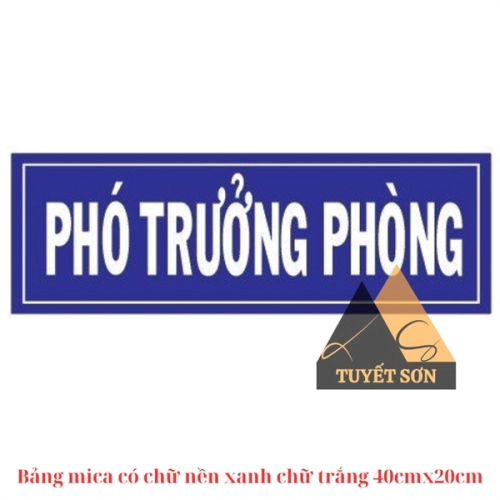 Bảng mica chức danh có chữ nền xanh chữ trắng 40x20cm