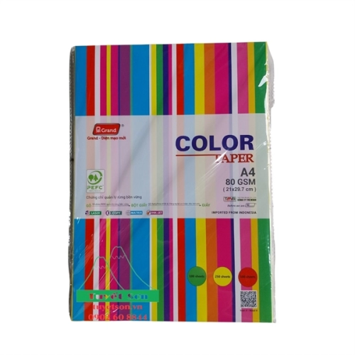display Giấy A4 màu Grand 80gsm - trộn 5 màu 1