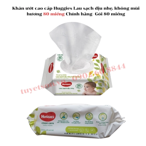 display Khăn ướt cao cấp Huggies Lau sạch dịu nhẹ, không mùi hương 80 miếng Chính hãng 1