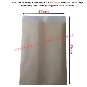 Bao thư xi măng Kraft NHẬT A4 25x35cm 170Gsm