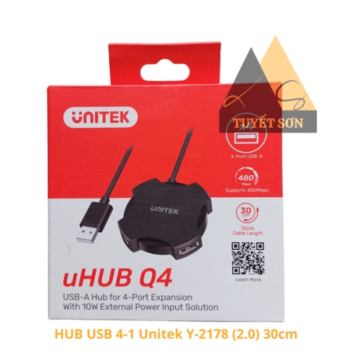 display Bộ HUB chia cổng USB 4 cổng Unitek Y-2178 2.0 30cm 1