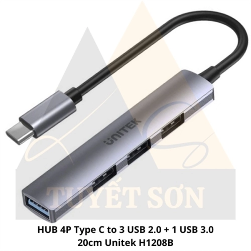 HUB 4P Type C to 3 USB 2.0 + 1 USB 3.0 20cm Unitek H1208B