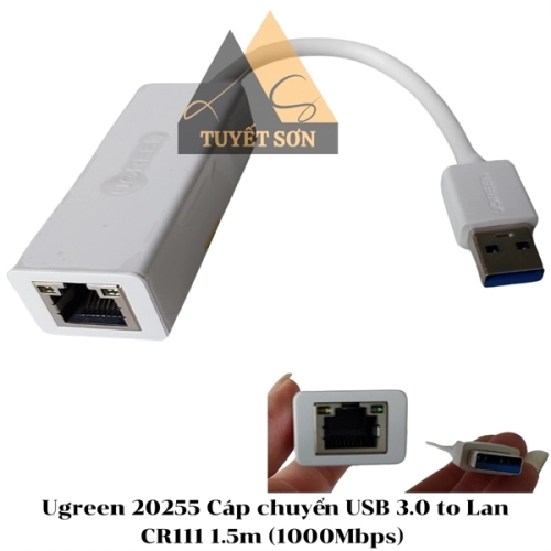 Ugreen 20255 Cáp chuyển USB 3.0 to Lan CR111 1.5m (1000Mbps)