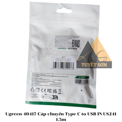 display Ugreen 40417 Cáp chuyển Type C to USB IN US241 1.5m 3