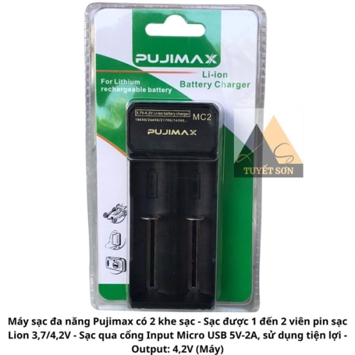 Máy Sạc Pin đa năng Pujimax PJ-MC2 18650, 18500, 14500, 16340, 21700, 25500, 26500 - 2 pin