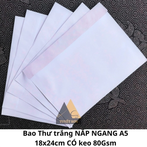 Bao Thư trắng NẮP NGANG A5 18x24cm CÓ keo 80Gsm