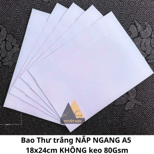 Bao Thư trắng NẮP NGANG A5 18x24cm KO keo 80Gsm