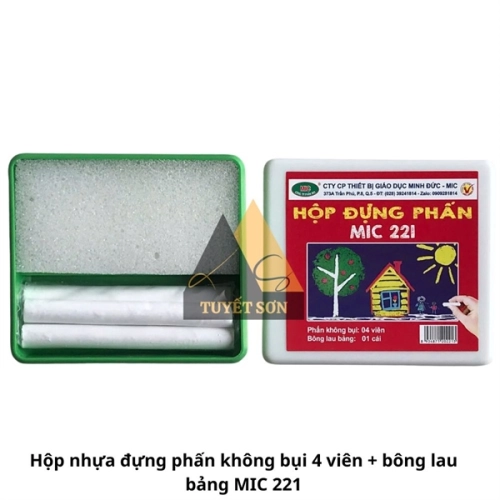 Hộp nhựa đựng phấn không bụi 4 viên + bông lau bảng MIC 221