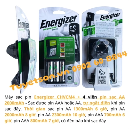 Máy sạc pin Energizer CHVCM4 + 4 viên pin sạc AA 2000mAh