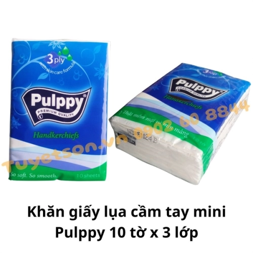 Khăn giấy lụa cầm tay mini Pulppy 10 tờ x 3 lớp