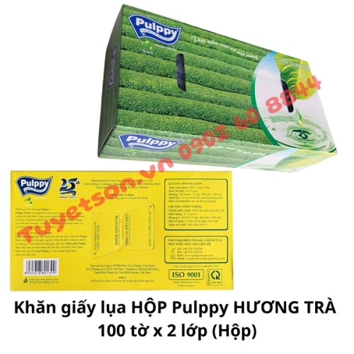 Khăn giấy lụa HỘP Pulppy HƯƠNG TRÀ 100 tờ x 2 lớp