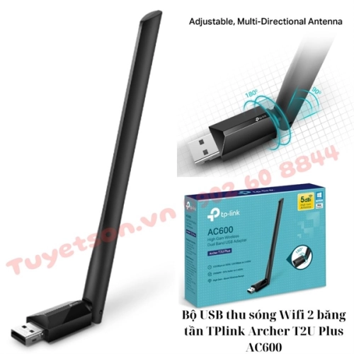 Bộ USB thu sóng Wifi 2 băng tần TPlink Archer T2U Plus AC600