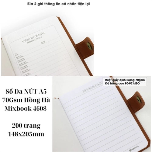 display Sổ Da NÚT A5 Hồng Hà Mixbook 4608 - 200 trang - kẻ ngang - 70gsm 148x205mm - ĐT92% 1