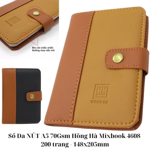 Sổ Da NÚT A5 Hồng Hà Mixbook 4608 - 200 trang - kẻ ngang - 70gsm 148x205mm - ĐT92%