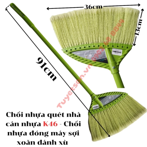 display Chổi nhựa quét nhà cán nhựa K46 - Chổi nhựa đóng máy sợi xoăn đánh xù 1